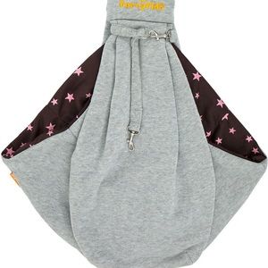 Gray dog sling carrier. For small dogs.